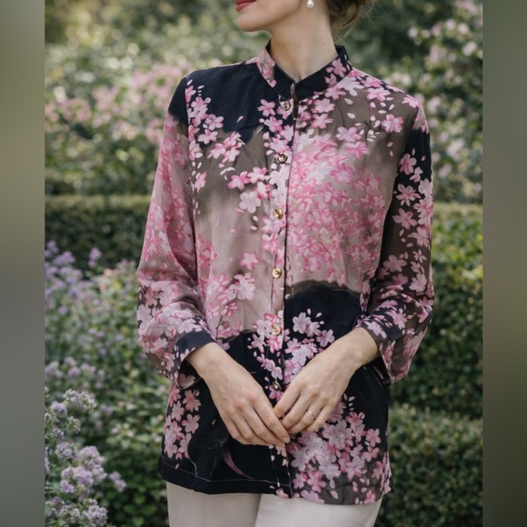 Citron Tops - Cherry blossom silk top, sz M